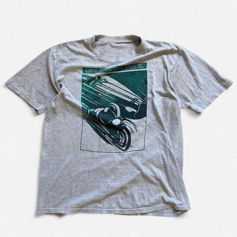 Vintage 90s Spoke Biker Tee Grey Motorcycle Graphic T-Shirt Medium